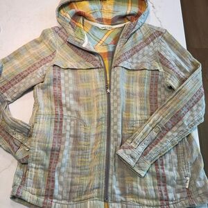 Woolrich Light Green Hooded Jacket with Yellow & Rust Stripes